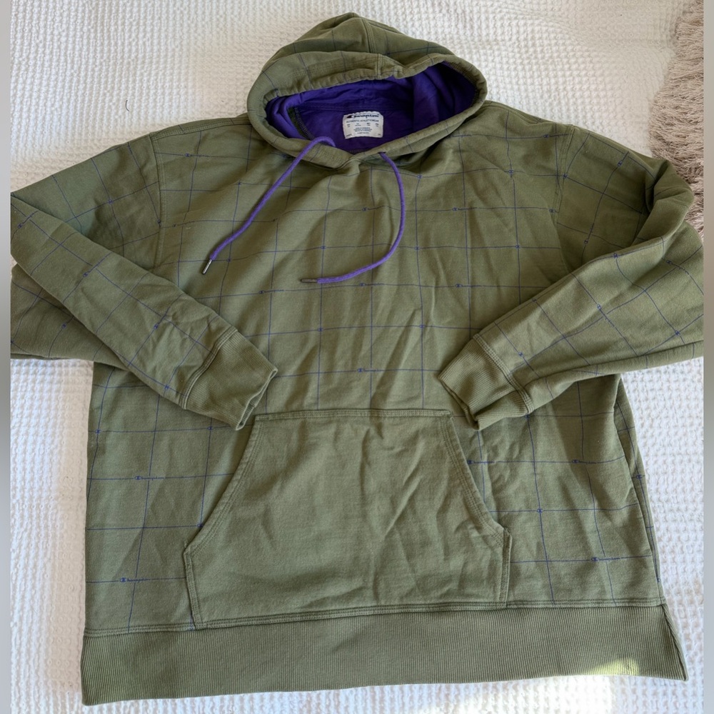 Champion Olive Hoodie with Purple Interior